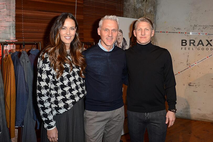 Ana Ivanovic und Bastian Schweinsteiger mit Brax-Chef Marc Freyberg