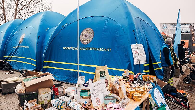 Im Versorgungszelt gibt es Futter und Transportboxen für die Weiterreise. Im Versorgungszelt gibt es Futter und Transportboxen für die Weiterreise.