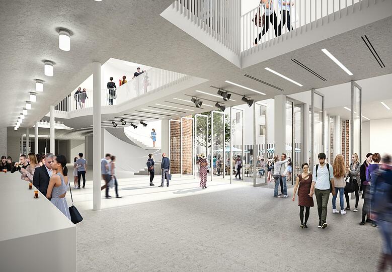 Das Foyer des neuen Volkstheaters im Viehhof.