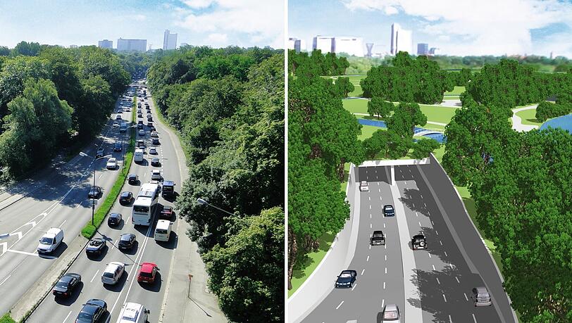 Die jeweils äußere Autospur sollten sich die Autos mit den Trams teilen, so der neue Vorschlag zum E-Garten-Tunnel. Die jeweils äußere Autospur sollten sich die Autos mit den Trams teilen, so der neue Vorschlag zum E-Garten-Tunnel.