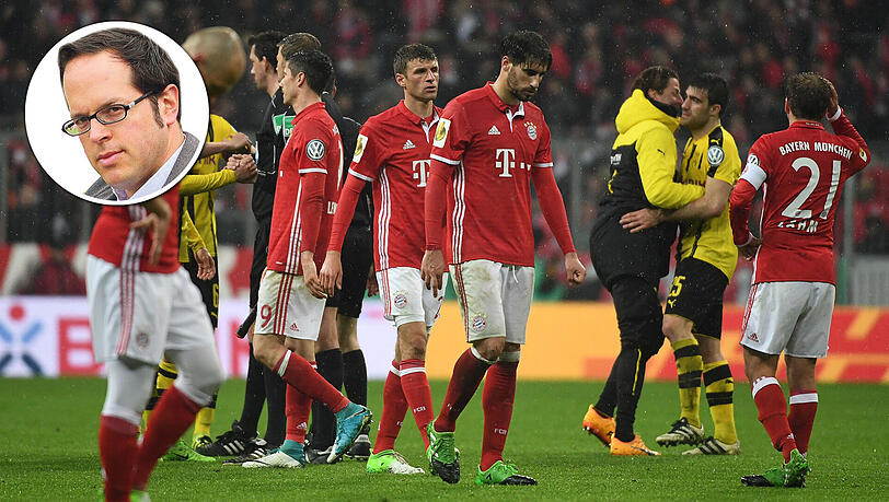 Riesige Enttäuschung bei den Spielern des FC Bayern nach der Halbfinal-Niederlage gegen Borussia Dortmund. Riesige Enttäuschung bei den Spielern des FC Bayern nach der Halbfinal-Niederlage gegen Borussia Dortmund.