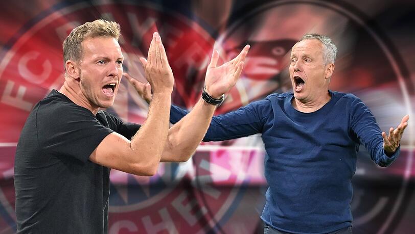 Ein Jahr, drei Monate und 15 Tage als Bayern-Trainer gegen zehn Jahre, neun Monate 17 Tage als Freiburg-Coach: Julian Nagelsmann (l.) und Christian Streich.