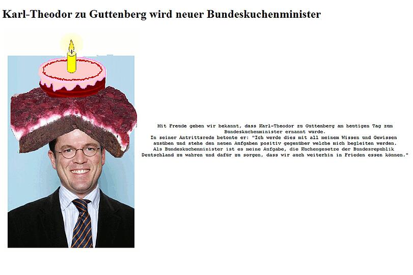 Ein Bildschirmfoto von Sonntag (05.02.12) zeigt die gehackte Startseite der Web-Seite "zuguttenberg.de".
