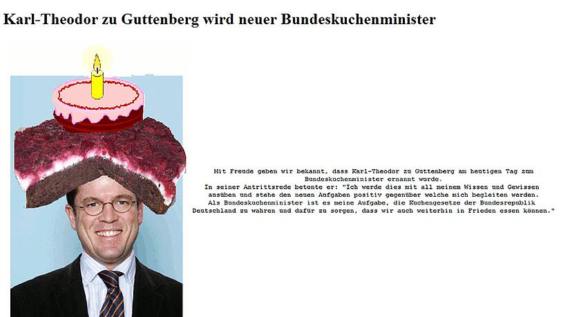 Ein Bildschirmfoto von Sonntag (05.02.12) zeigt die gehackte Startseite der Web-Seite "zuguttenberg.de". Ein Bildschirmfoto von Sonntag (05.02.12) zeigt die gehackte Startseite der Web-Seite "zuguttenberg.de".