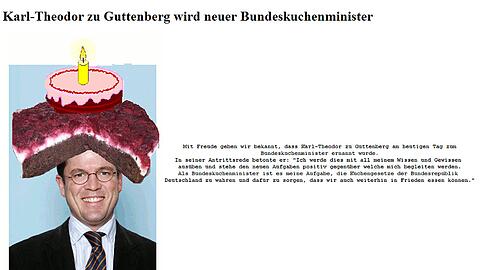 Ein Bildschirmfoto von Sonntag (05.02.12) zeigt die gehackte Startseite der Web-Seite "zuguttenberg.de".
