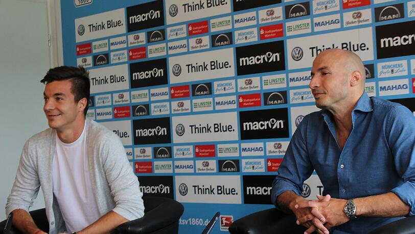 Löwen-Neuzugang Stefan Mugosa (l.) und Sportdirektor Necat Aygün Löwen-Neuzugang Stefan Mugosa (l.) und Sportdirektor Necat Aygün