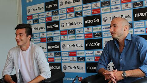 Löwen-Neuzugang Stefan Mugosa (l.) und Sportdirektor Necat Aygün