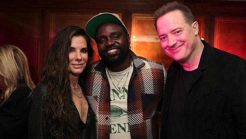 Sandra Bullock mit den Oscarnominierten Brian Tyree Henry (M.) und Brendan Fraser.