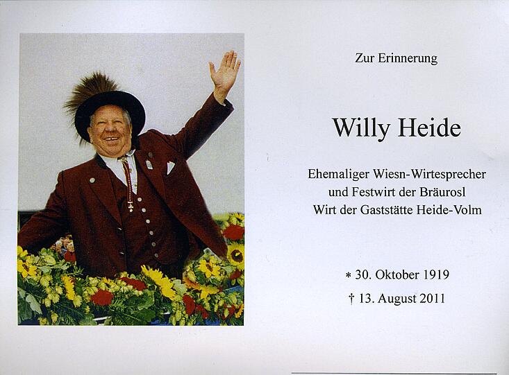Der Abschied von Willy Heide. Der bekannte Wiesnwirt starb am vergangenen Wochenende.