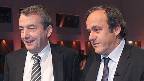 Wolfgang Niersbach (l) und Michel Platini.