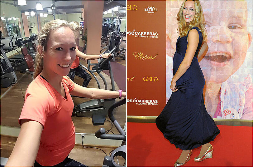Die Schwangerschaft steht ihr &ndash; und wie! Christine Theiss bei der Carreras-Gala in Berlin (r.) und beim Sport (l.).