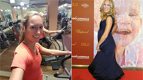 Die Schwangerschaft steht ihr &ndash; und wie! Christine Theiss bei der Carreras-Gala in Berlin (r.) und beim Sport (l.).