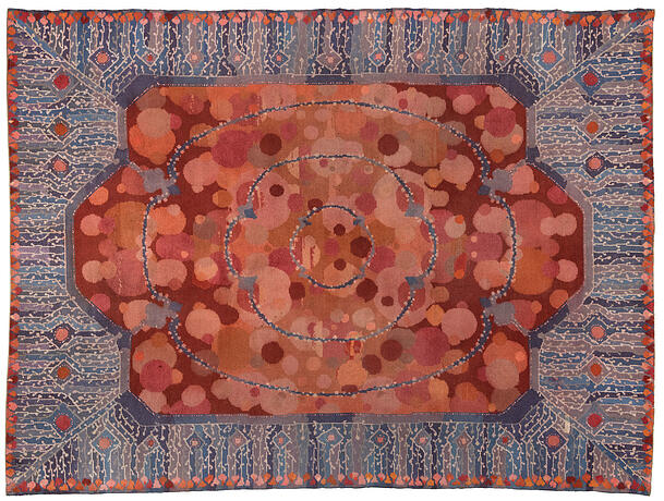 Richard Riemerschmid: Teppich mit rot-blauer Farbkombination (1903).Ausführung: Smyrna Teppichfabrik, Cottbus (Lausitz) Richard Riemerschmid: Teppich mit rot-blauer Farbkombination (1903).Ausführung: Smyrna Teppichfabrik, Cottbus (Lausitz)