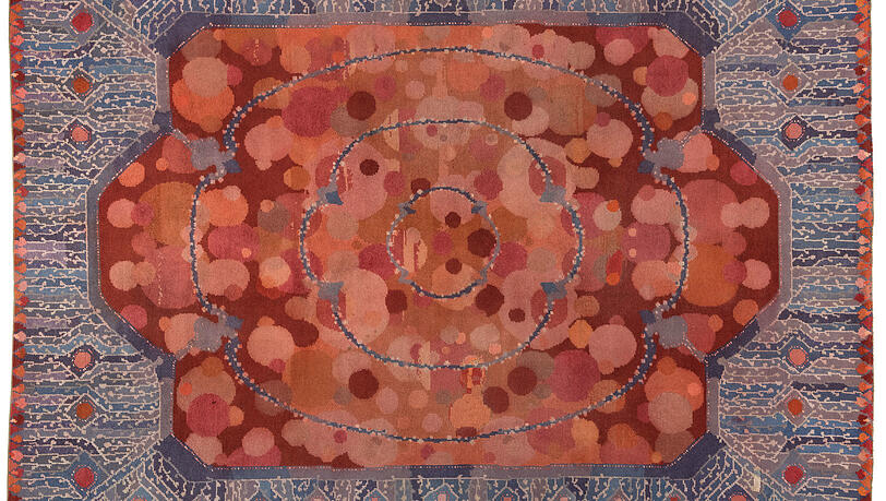 Richard Riemerschmid: Teppich mit rot-blauer Farbkombination (1903).Ausführung: Smyrna Teppichfabrik, Cottbus (Lausitz) Richard Riemerschmid: Teppich mit rot-blauer Farbkombination (1903).Ausführung: Smyrna Teppichfabrik, Cottbus (Lausitz)