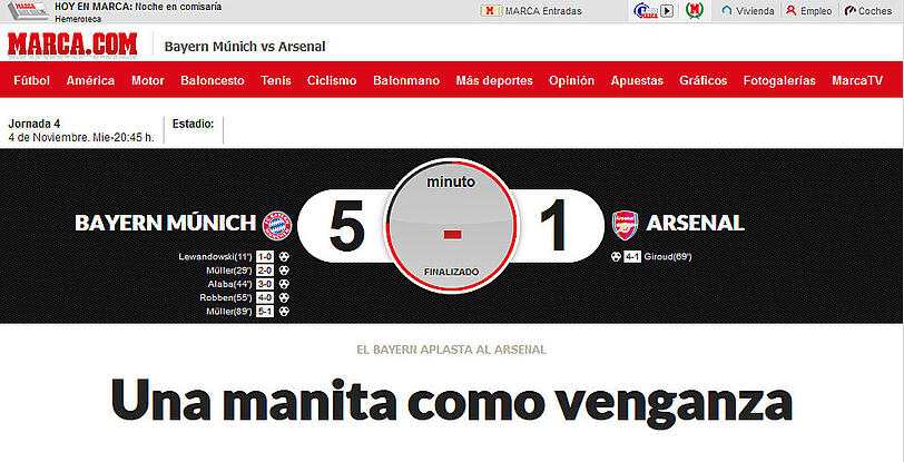 La Marca (Spanien): "Bayern zermallmt Arsenal - Rache für die Hand"
