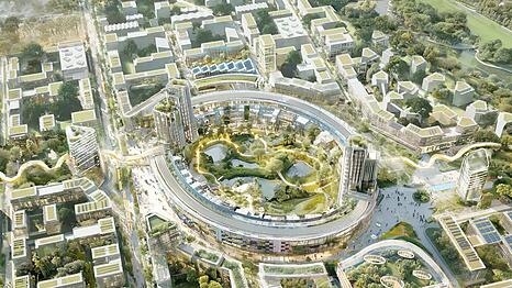 Das Leichtathletik-Stadion will K&ouml;ln nach Olympischen Spielen umbauen: In der Mitte soll ein Park und auf den ehemaligen Trib&uuml;nen Wohnungen, B&uuml;ros, Gesch&auml;fte, Schulen und Kitas entstehen.