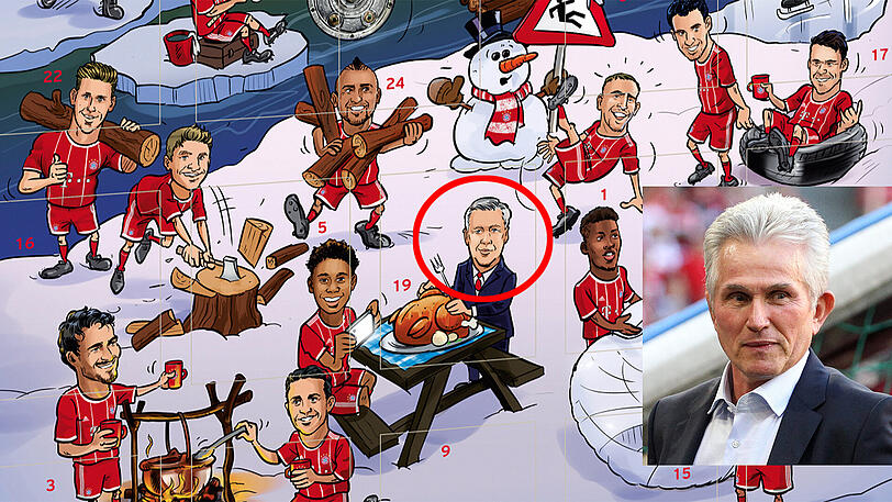 Advent, Advent! Carlo Ancelotti ist passé - und bekommen Bayern-Fans den neuen Coach Jupp Heynckes als Comic-Konterfei mitgeliefert, wenn sie den offiziellen Adventskalender des deutschen Rekordmeisters bestellen.