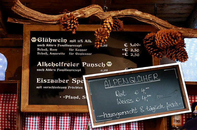 Beim Eiszauber am Stachus wird vor dem ersten Schluck gleich mal ein Zehner fällig (5 Euro Glühwein, 5 Euro Pfand) und auch auf dem Viktualienmarkt wird ordentlich hingelangt: 4 Euro kostet der "Alpenglüher" (Rot und Weiß) im Alpenwahn beim Pschorr.