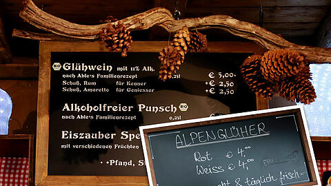 Beim Eiszauber am Stachus wird vor dem ersten Schluck gleich mal ein Zehner fällig (5 Euro Glühwein, 5 Euro Pfand) und auch auf dem Viktualienmarkt wird ordentlich hingelangt: 4 Euro kostet der "Alpenglüher" (Rot und Weiß) im Alpenwahn beim Pschorr.