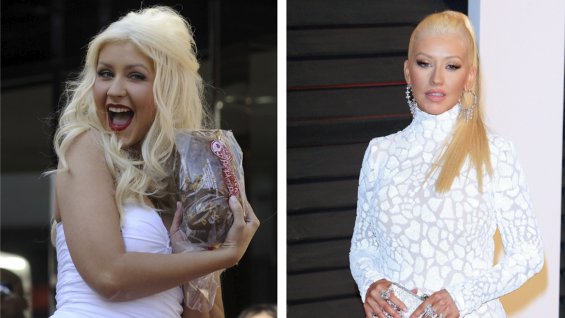 Christina Aguilera 2010 mit Kurven und erschlankt bei der Oscar-Verleihung 2015.