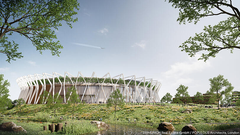 Die neue Event-Arena soll besonders klimaneutral werden. Auf dem Dach sowie dem Gelände sollen Solarpaneele für die Energieerzeugung sorgen. Die neue Event-Arena soll besonders klimaneutral werden. Auf dem Dach sowie dem Gelände sollen Solarpaneele für die Energieerzeugung sorgen.