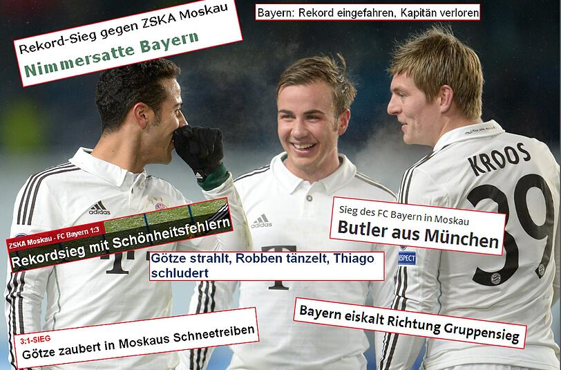 Der FC Bayern siegt im Schneegestöber 3:1 gegen ZSKA Moskau. Das sagt die nationale und internationale Presse.