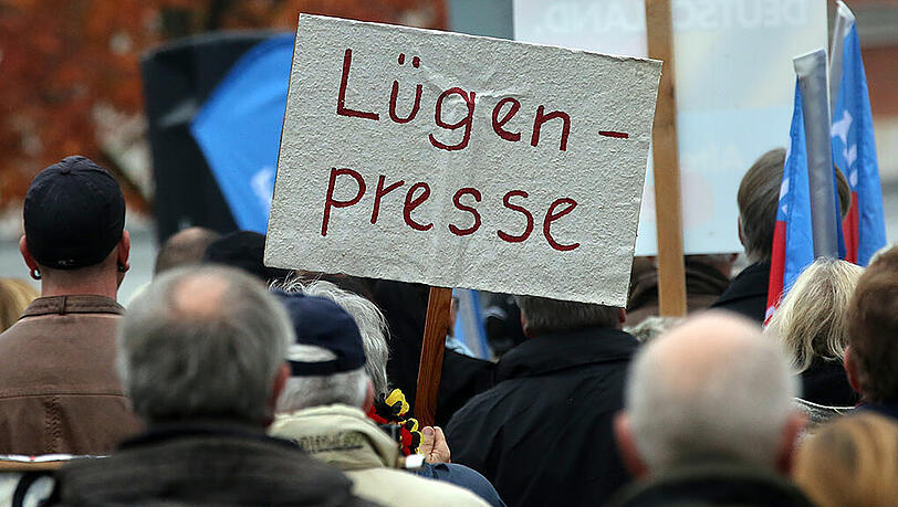 "Lügenpresse"-Protest auf einer AfD-Demo in Rostock. (Archivfoto) "Lügenpresse"-Protest auf einer AfD-Demo in Rostock. (Archivfoto)