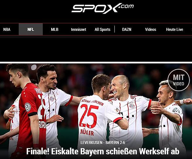 " Eiskalte Bayern schießen Werkself ab", titelt spox.com.