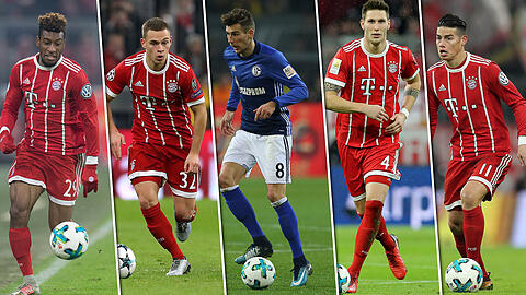 Säulen der Bayern-Zukunft: Joshua Kimmich, Kingsley Coman, Leon Goretzka &ndash; der wohl aus Schalke kommt &ndash; Nilkas Süle und James Rodríguez (v.l.).