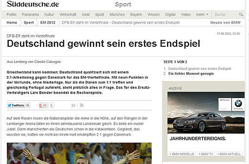 Für die Sueddeutsche war die Partie gegen Dänemark schon ein erstes Endspiel