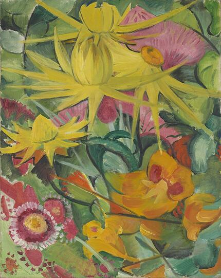 Maria Franck-Marc gab sich um 1913 experimentierfreudig, hier "Blumen und gelbe Disteln".