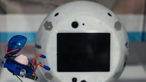 Der Astronautencomputer "Cimon", der von Alexander Gerst im All benutzt wurde.