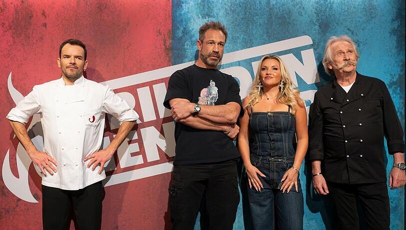 "Grill den Henssler: Kartoffelspecial": (V.l.) Steffen Henssler, Evil Jared, Evelyn Burdecki, Henning Krautmacher. "Grill den Henssler: Kartoffelspecial": (V.l.) Steffen Henssler, Evil Jared, Evelyn Burdecki, Henning Krautmacher.