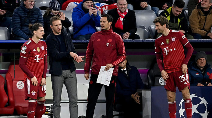 Stammplatz Ersatzbank: Marcel Sabitzer (l.), hier mit Julian Nagelsmann.