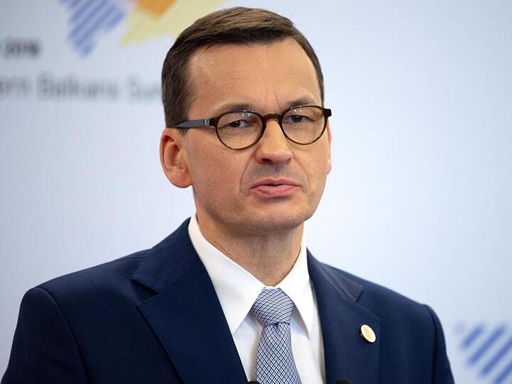 Mateusz Morawiecki, Ministerpräsident von Polen, spricht auf einer Pressekonferenz beim Westbalkan-Gipfel im Juli 2019.