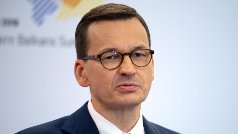 Mateusz Morawiecki, Ministerpräsident von Polen, spricht auf einer Pressekonferenz beim Westbalkan-Gipfel im Juli 2019. Mateusz Morawiecki, Ministerpräsident von Polen, spricht auf einer Pressekonferenz beim Westbalkan-Gipfel im Juli 2019.