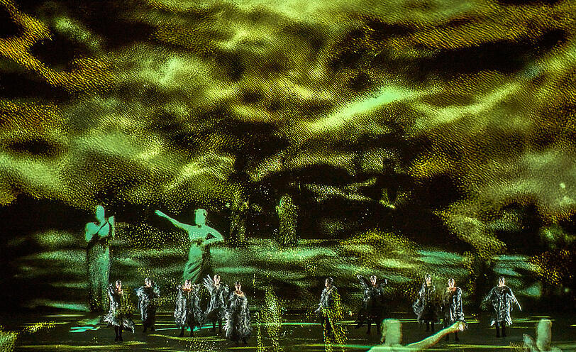 Szene aus der „Walküre“ des Bayreuther KI-„Rings“ Szene aus der „Walküre“ des Bayreuther KI-„Rings“
