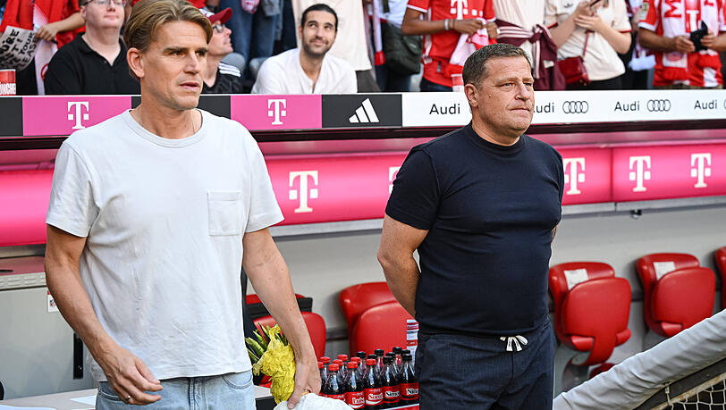 Für das Sportliche beim FC Bayern verantwortlich: Christoph Freund (li.) und Max Eberl.