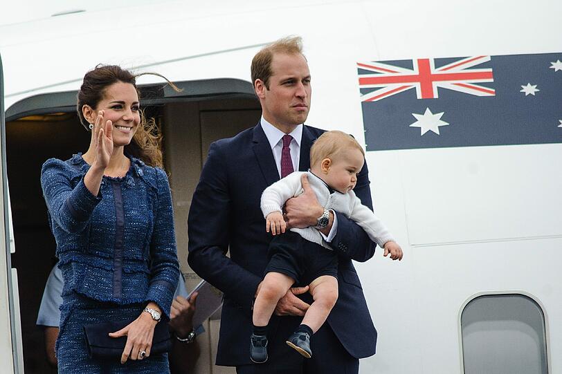In diesem blauen Kostüm verabschiedete sich Kate aus Wellington.