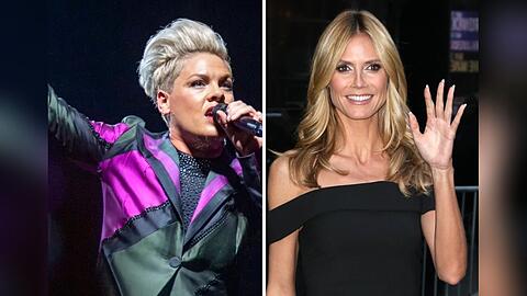 Pink (l.) singt den neuen Titelsong der kommenden "GNTM"-Staffel mit Heidi Klum.