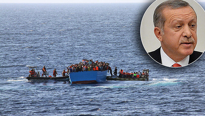 Der türkische Staatspräsident Recep Tayyip Erdogan zur Flüchtlingssituation im Mittelmeer: Europa trägt die Mitschuld an dem Tod "jedes einzelnen Flüchtlings, der sein Leben gelassen hat". Der türkische Staatspräsident Recep Tayyip Erdogan zur Flüchtlingssituation im Mittelmeer: Europa trägt die Mitschuld an dem Tod "jedes einzelnen Flüchtlings, der sein Leben gelassen hat".