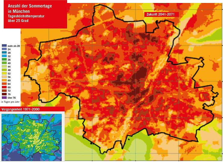 Die Grafiken zeigen es: In Zukunft könnte es noch heißer werden in München.