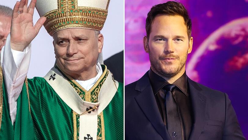 Papst Leo XIV. neben Hollywoodstar Chris Pratt. Papst Leo XIV. neben Hollywoodstar Chris Pratt.
