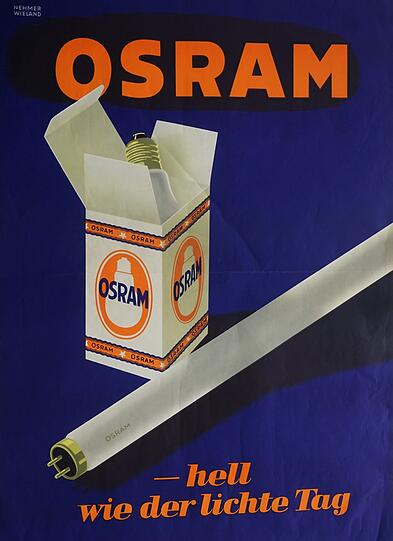 1954: Neue Jobs schafft das Leuchtmittelunternehmen Osram, das seinen Sitz aus Berlin nach München verlegt &ndash; und viele Litfaßsäulen strahlen nun orange und blau. Den Werbespruch &bdquo;Hell wie der lichte Tag&ldquo; hat man noch im Spätsommer am Stachusrondell sehen können. Wegen der zu teuren Sanierung kommt er nach 60 Jahren weg.