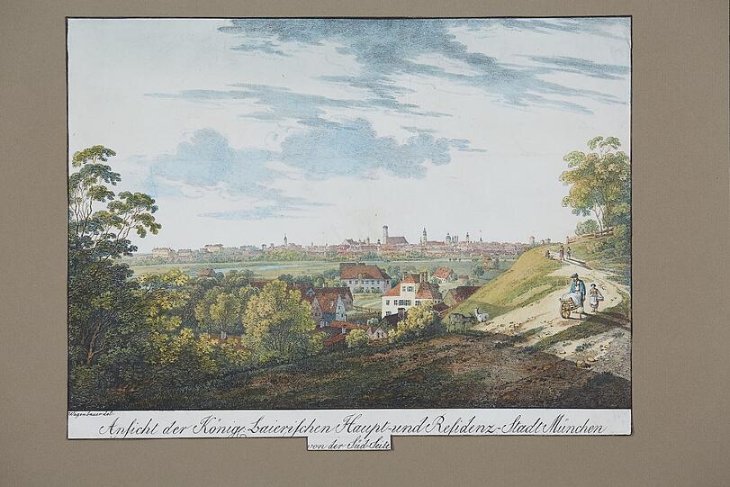 Um 1810: der Blick auf München vom Isarhochufer aus.