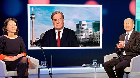 Liegen in jüngsten Umfragen gleich auf: die Kanzlerkandidaten von den Grüne, Union und SPD Armin Laschet, Annalena Baerbock und Olaf Scholz.