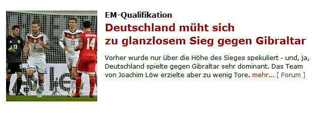 Die Pressestimmen zum Spiel der DFB-Elf gegen Gibraltar - hier: Spiegel Online