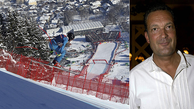 Beeindruckende Sicht vom Steilhang ins Tal: Der Norweger Aleksander Aamodt Kilde beim Trainingslauf auf der Streif in Kitzbühel.Ex-Abfahrer Michael Veith (rechts) spricht im AZ-Interview über die legendäre Abfahrt.