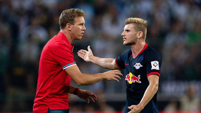 RB-Leipzig-Trainer Julian Nagelsmann (l.) mit Stürmer Timo Werner.