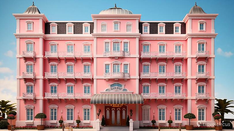 Dieser rosarote Bau scheint wie aus dem Barbie-Film entsprungen. Die KI würde es Dollhouse Dreams Hotel nennen und in Berlin verorten, es wäre ein Women-Only-Hotel; Was KI offenbar auch gut kann: überholte Stereotype wiederholen: Beautysalon, riesiger Wellnessbereich und hoteleigene Boutique zeichnen die Unterkunft aus – als wollten alle Frauen ausschließlich Shoppen und ihre Schönheit verbessern.